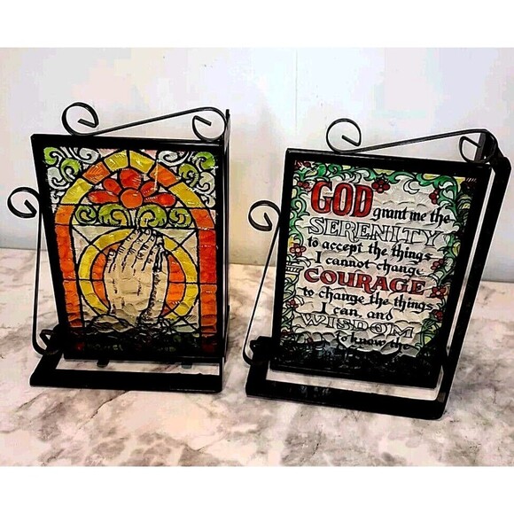 Stained Glass Double Side Book Ends Serenity Prayer, Praying Hands.*Read - Picture 2 of 7